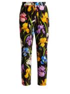 Matchesfashion.com Dolce & Gabbana - Iris Print Stretch Cotton Velvet Trousers - Womens - Black Multi
