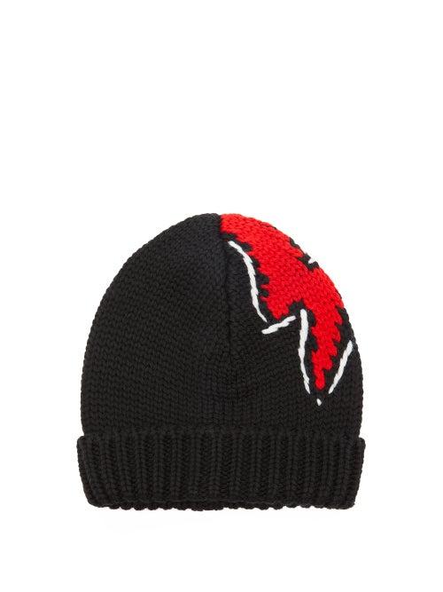 Matchesfashion.com Prada - Lightning Knitted Wool Beanie Hat - Mens - Black Red