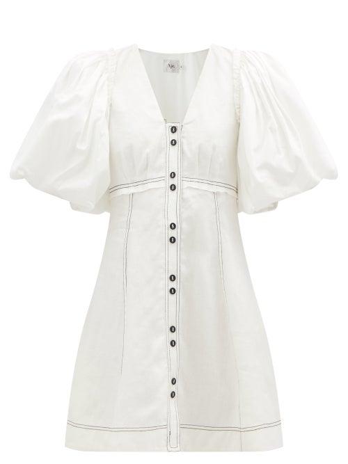 Aje - Cherished Puff-sleeve Linen Mini Dress - Womens - Ivory