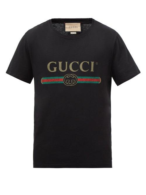 Gucci - Web-stripe Logo Cotton-jersey T-shirt - Mens - Black