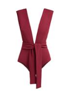 Matchesfashion.com Haight - Plunge Neck Tie Waist Swimsuit - Womens - Burgundy