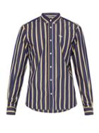 Matchesfashion.com Maison Kitsun - Striped Cotton Poplin Shirt - Mens - Yellow Navy
