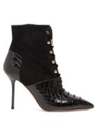 Matchesfashion.com Aquazzura - Berlin 95 Crocodile Effect Leather Boots - Womens - Black