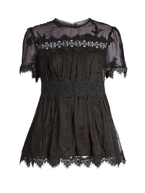 Matchesfashion.com Zimmermann - Tropicale Antique Silk Georgette Blouse - Womens - Black