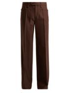 Matchesfashion.com Chlo - Mid Rise Wide Leg Wool Blend Trousers - Womens - Dark Brown