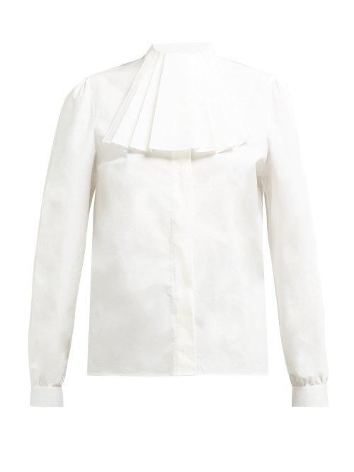 Matchesfashion.com Gucci - Pleated Neck Cotton Poplin Shirt - Womens - White