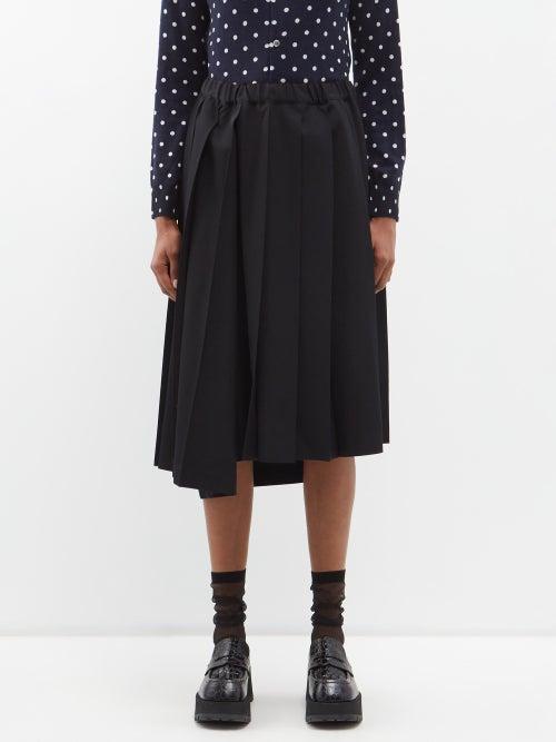Comme Des Garons Comme Des Garons - Asymmetric Pleated-wool Midi Skirt - Womens - Black