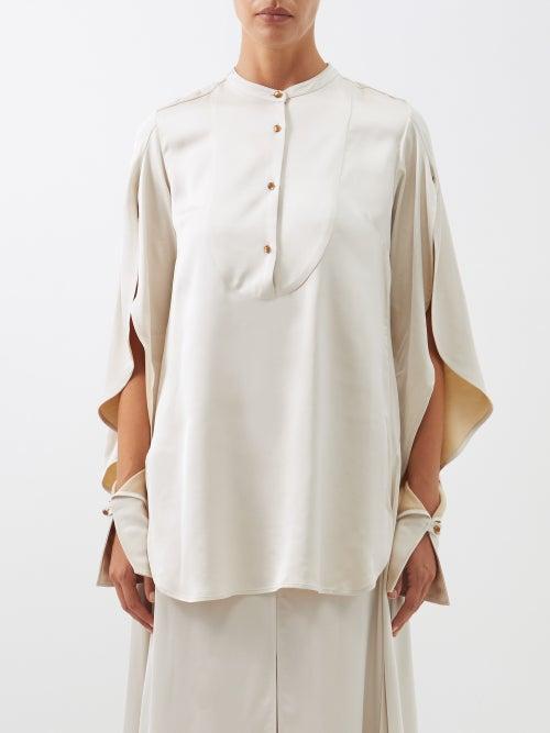 Palmer/harding Palmer//harding - Waterfall-sleeve Twill Tunic Shirt - Womens - Cream
