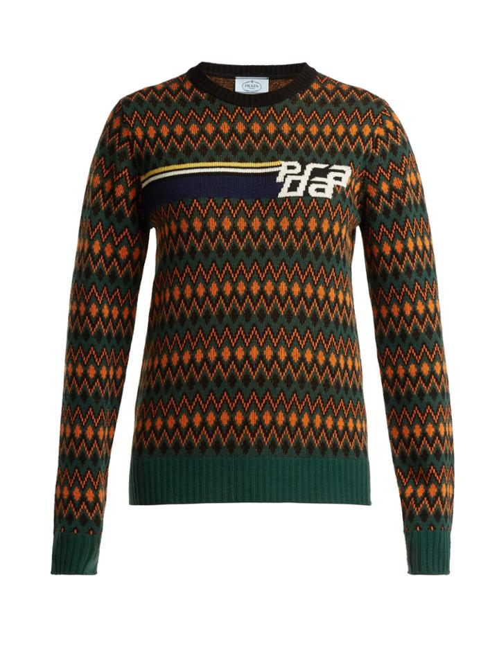 Prada Logo-intarsia Wool And Cashmere-blend Sweater