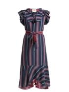 Matchesfashion.com Figue - Tessa Asymmetric Striped Silk Midi Dress - Womens - Blue Multi