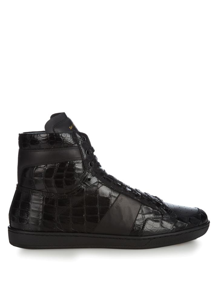 Saint Laurent Crocodile-effect High-top Leather Trainers