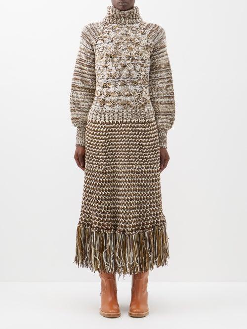 Etro - Marina Fringed Cable-knit Midi Sweater Dress - Womens - Multi