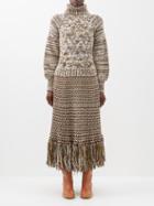 Etro - Marina Fringed Cable-knit Midi Sweater Dress - Womens - Multi