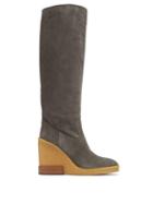 Matchesfashion.com Tod's - Knee High Suede Wedge Boots - Womens - Grey