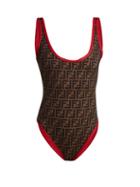 Matchesfashion.com Fendi - Ff Logo Print Swimsuit - Womens - Red Multi