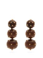 Vanda Jacintho Embellished Wooden Clip-on Earrings