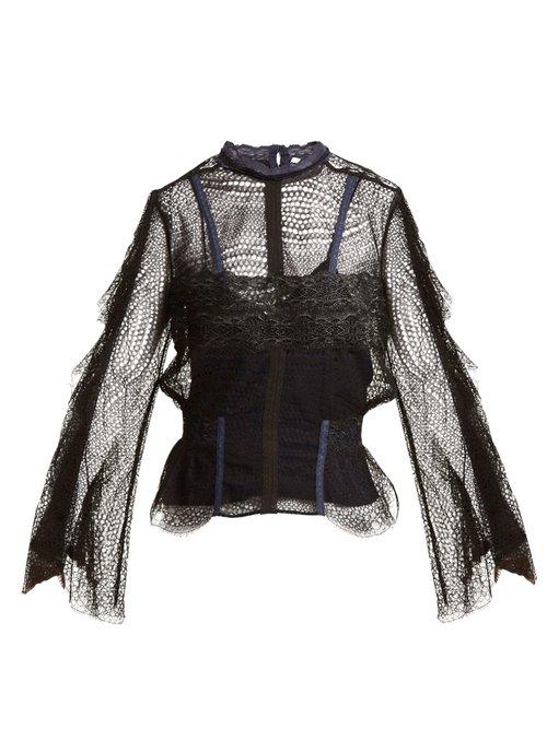 Matchesfashion.com Jonathan Simkhai - Bell Sleeved Layered Lace Blouse - Womens - Black