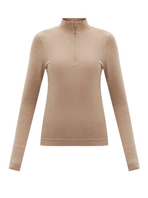 Matchesfashion.com Ernest Leoty - Alienor Half-zip Merino Wool-blend Thermal Top - Womens - Dark Beige