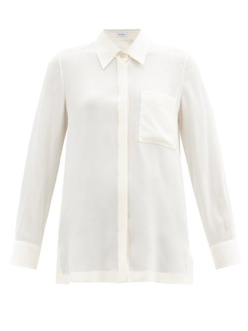 Matchesfashion.com Salvatore Ferragamo - Patch-pocket Mulberry-silk Blouse - Womens - Ivory
