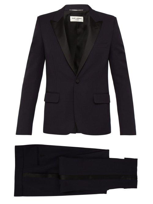 Matchesfashion.com Saint Laurent - Single Breasted Satin Trim Wool Tuxedo - Mens - Black