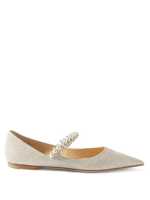 Jimmy Choo - Baily Faux Pearl-embellished Glitter Ballet Flats - Womens - Silver