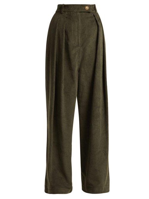 Matchesfashion.com A.w.a.k.e. - Wide Leg Corduroy Trousers - Womens - Dark Green