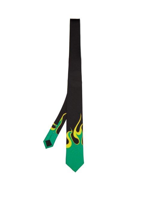 Matchesfashion.com Prada - Flame Print Silk Twill Tie - Mens - Black Multi
