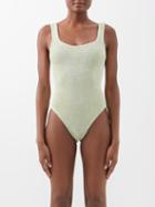 Hunza G - Square-neck Crinkle-knit Swimsuit - Womens - Sage