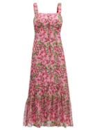 Matchesfashion.com Saloni - Joel Floral And Berry Print Silk Midi Dress - Womens - Pink Multi