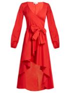 Caroline Constas Lena Asymmetric-hem Cotton-blend Wrap Dress