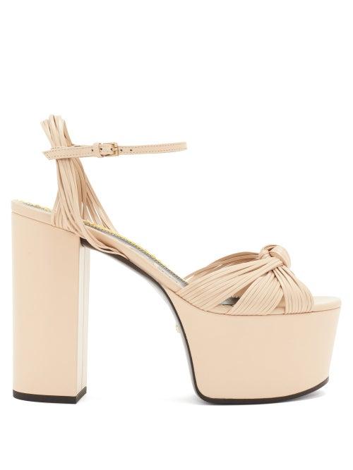 Matchesfashion.com Gucci - Knotted-vamp Leather Platform Sandals - Womens - Nude