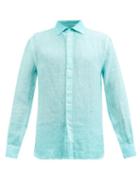 120 Lino 120% Lino - Long-sleeved Linen Shirt - Mens - Light Green