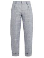 Matchesfashion.com Maison Kitsun - Checked Linen Cropped Trousers - Mens - Blue