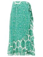 Matchesfashion.com Beulah - Elena Tree Of Life Print Silk Midi Wrap Skirt - Womens - Green White