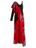 Matchesfashion.com Diane Von Furstenberg - Farren Asymmetric Floral Print Stretch Silk Dress - Womens - Red Print