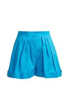 Matchesfashion.com Vika Gazinskaya - High Rise Wide Leg Cotton Shorts - Womens - Blue
