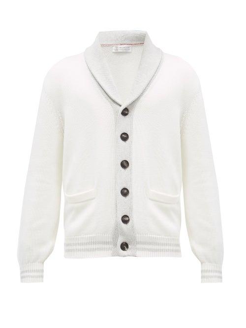 Matchesfashion.com Brunello Cucinelli - Shawl-collar Ribbed-knit Cotton Cardigan - Mens - Cream