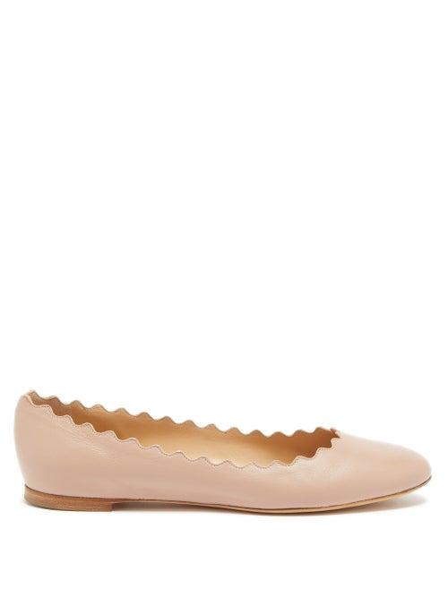 Chlo - Lauren Scalloped Leather Ballet Flats - Womens - Light Pink