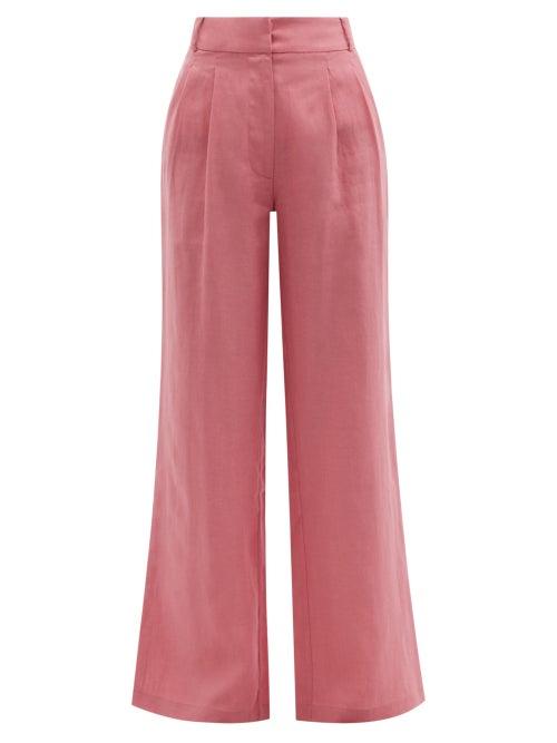 Ladies Beachwear Asceno - Rivello Wide-leg Organic-linen Canvas Trousers - Womens - Dusty Pink