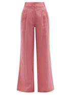 Ladies Beachwear Asceno - Rivello Wide-leg Organic-linen Canvas Trousers - Womens - Dusty Pink
