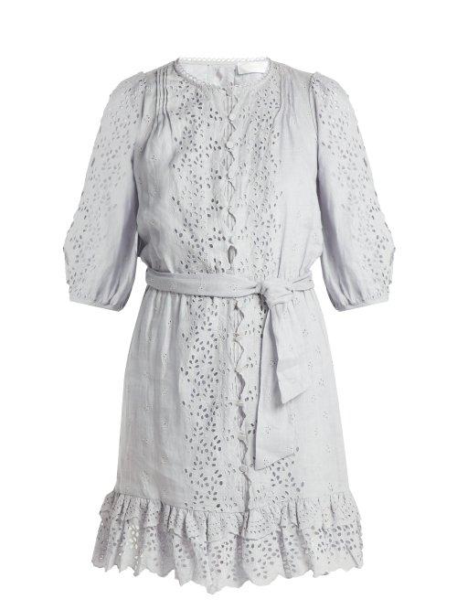 Matchesfashion.com Zimmermann - Iris Scallop Lace Linen Dress - Womens - Light Blue