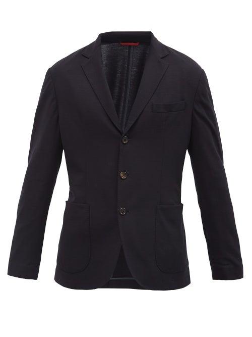 Matchesfashion.com Brunello Cucinelli - Single-breasted Wool-piqu Blazer - Mens - Navy