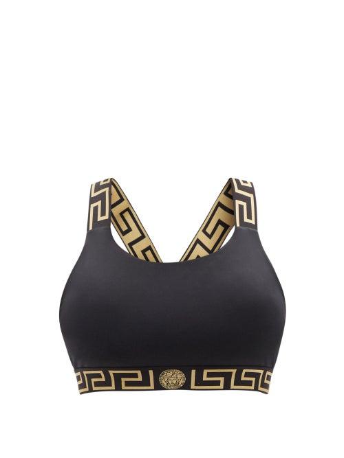 Ladies Beachwear Versace - Greco-meander Jacquard Bikini Top - Womens - Black Multi