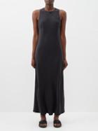 Asceno - Valencia High-neck Silk-twill Maxi Dress - Womens - Black