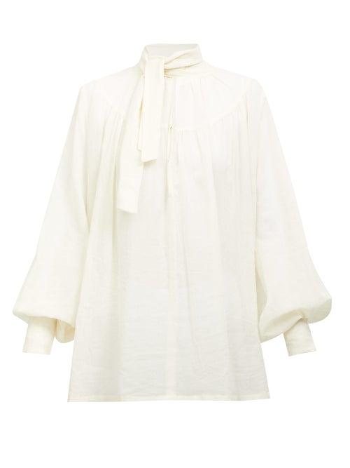 Matchesfashion.com Ann Demeulemeester - Tie-neck Balloon-sleeve Voile Blouse - Womens - White