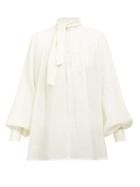 Matchesfashion.com Ann Demeulemeester - Tie-neck Balloon-sleeve Voile Blouse - Womens - White