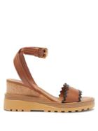 Matchesfashion.com See By Chlo - Robin Rickrack-trim Leather Wedge Sandals - Womens - Tan