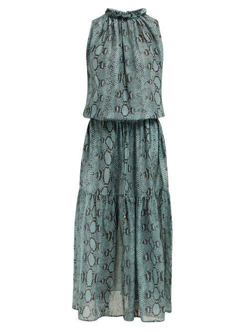 Matchesfashion.com Stella Mccartney - Timeless Snake Print Cotton Blend Dress - Womens - Blue Multi