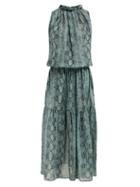 Matchesfashion.com Stella Mccartney - Timeless Snake Print Cotton Blend Dress - Womens - Blue Multi