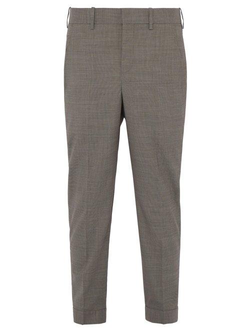 Matchesfashion.com Neil Barrett - Houndstooth Cotton Blend Trousers - Mens - Brown